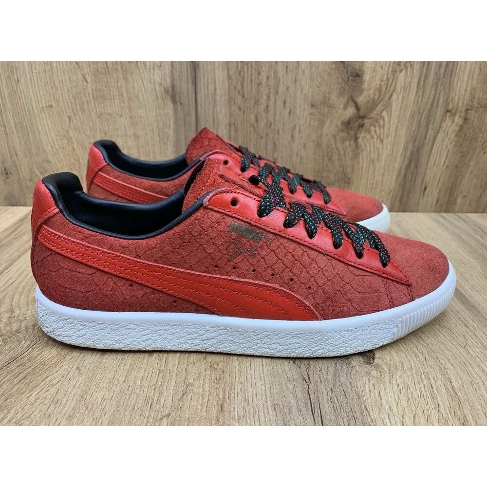 PUMA Clyde GCC Risk Red Snakeskin Suede Sneakers Men's Size 7 362631-02